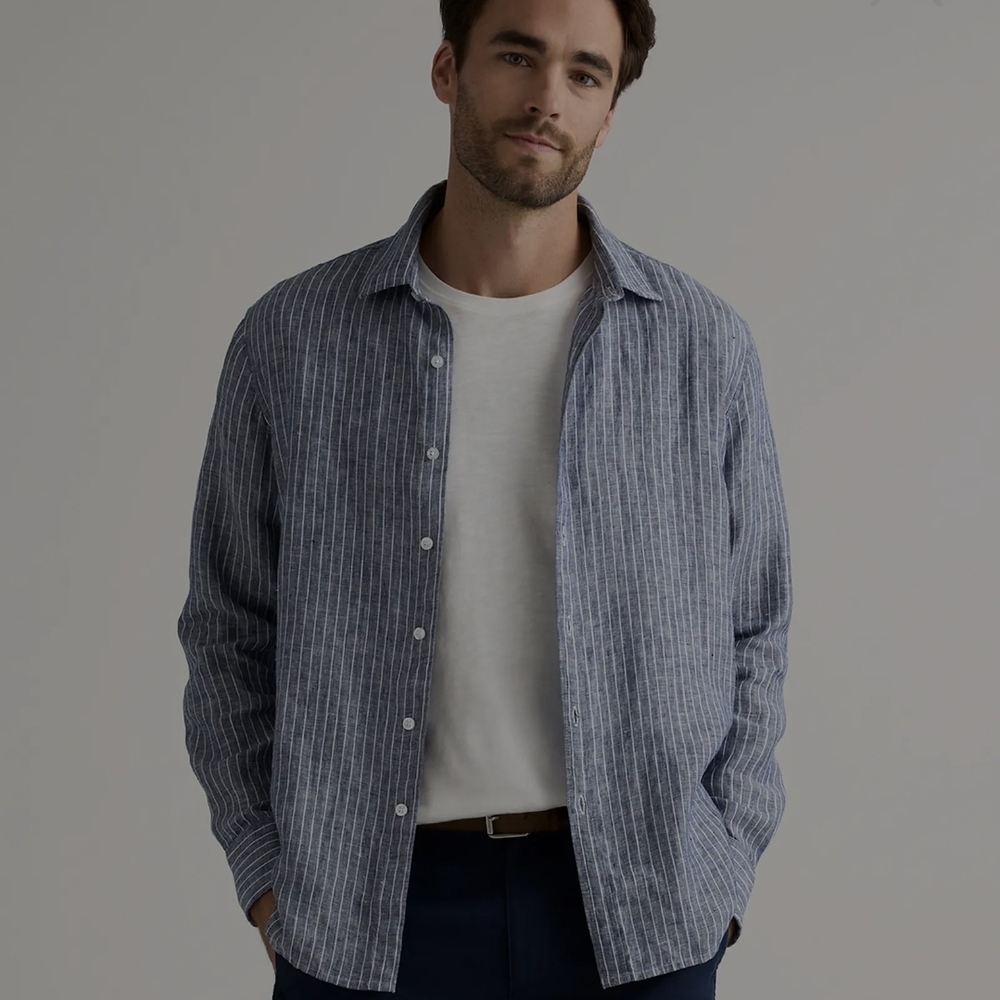 Quince Navy Striped Shirt
